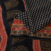 Sanskriti Vintage Sarees Black Pure Cotton Hand Block Floral Printed 5+yd Sari