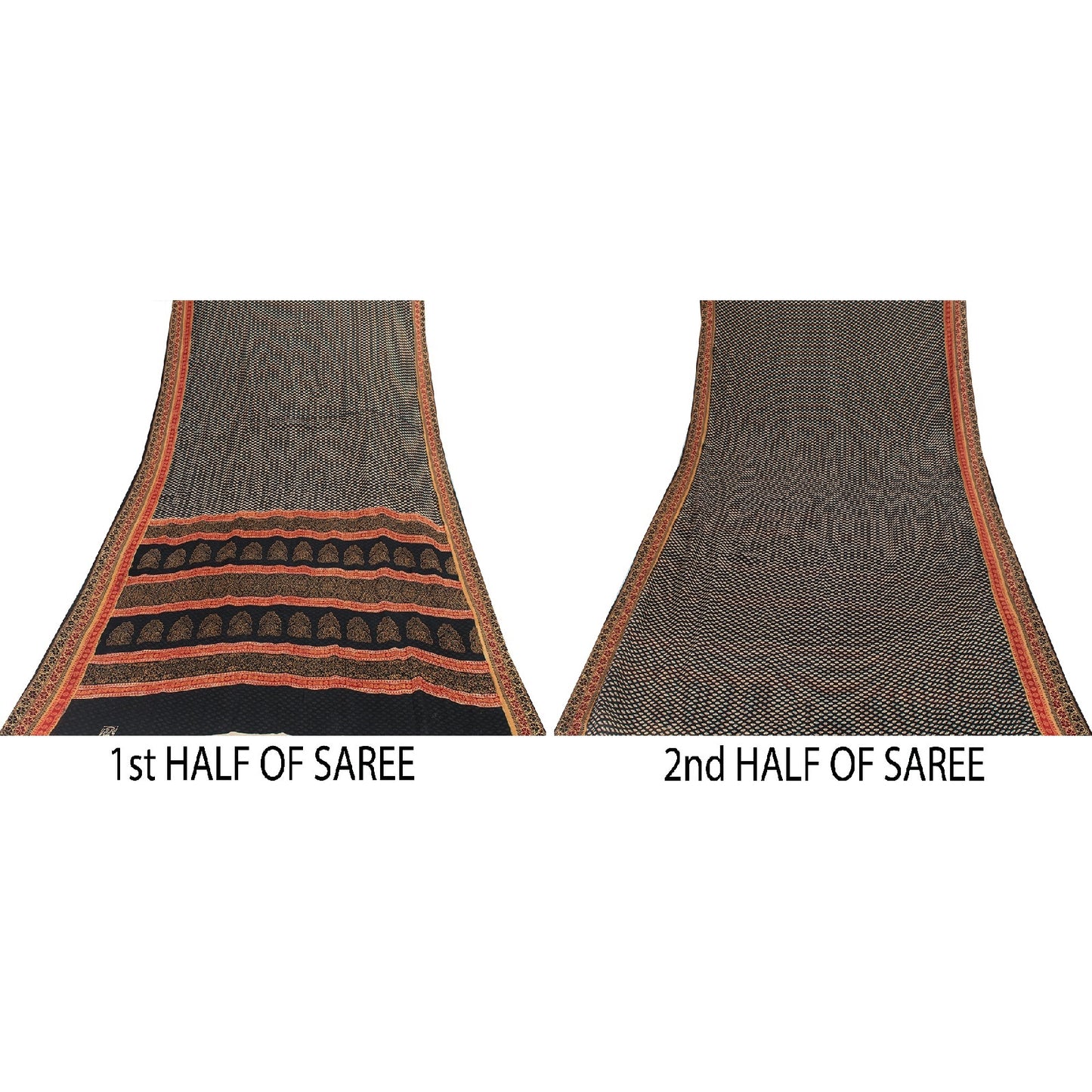 Sanskriti Vintage Sarees Black Pure Cotton Hand Block Floral Printed 5+yd Sari