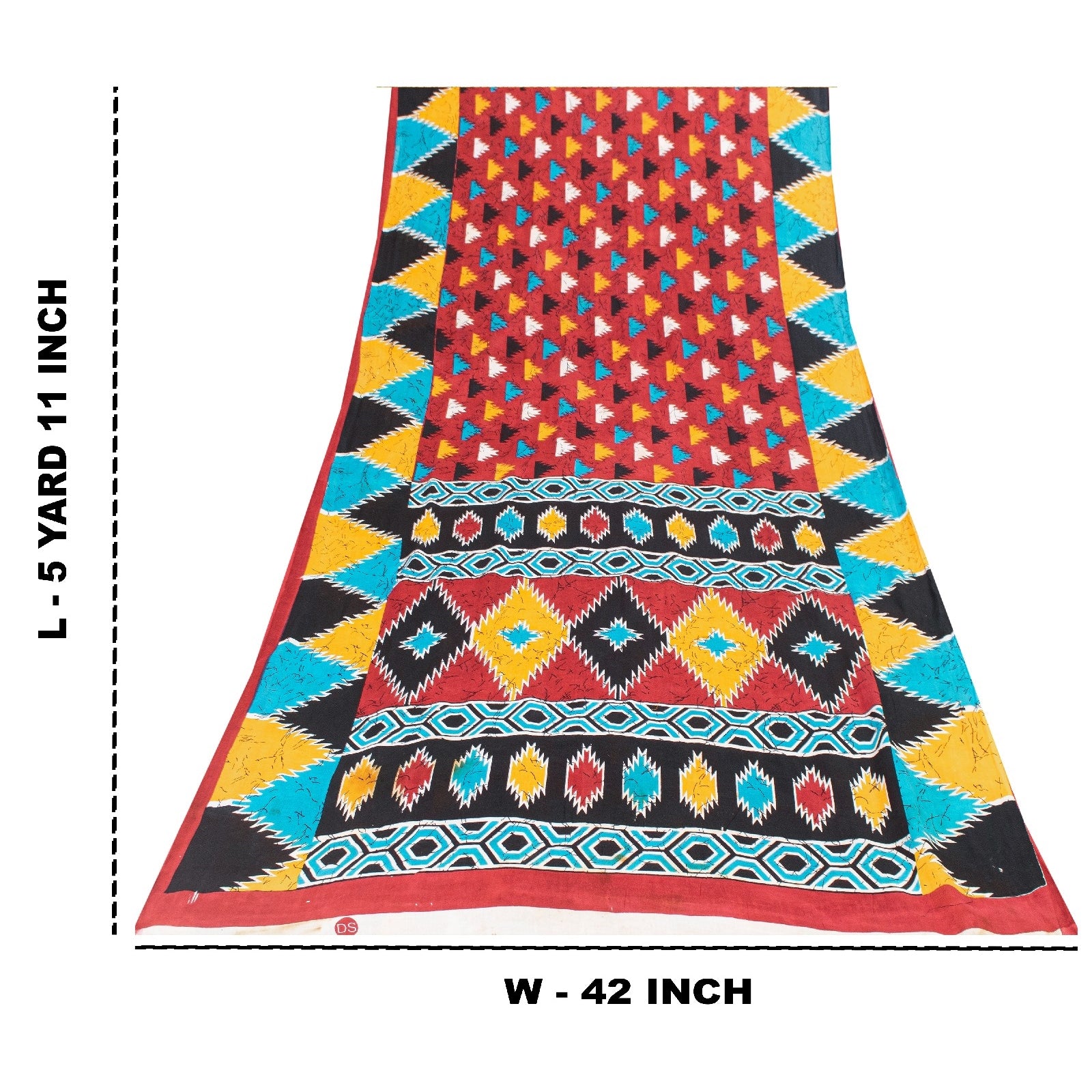 Sanskriti Vintage Saree Red 100% Pure Cotton 5+Yd Saree Geometric Print Sari Craft Fabric Create-Dresses, Kaftans, Skirts, Tops, Projects