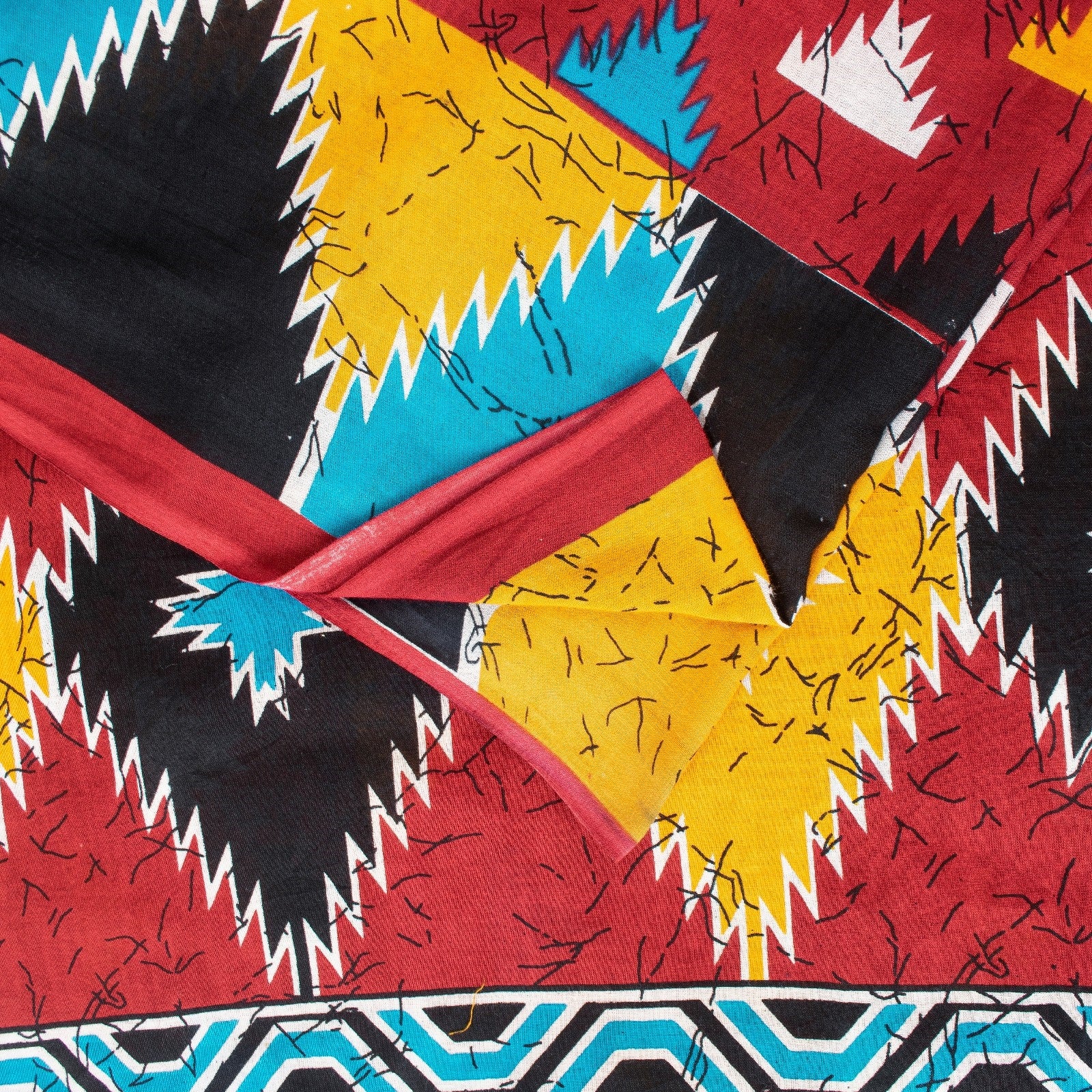 Sanskriti Vintage Saree Red 100% Pure Cotton 5+Yd Saree Geometric Print Sari Craft Fabric Create-Dresses, Kaftans, Skirts, Tops, Projects