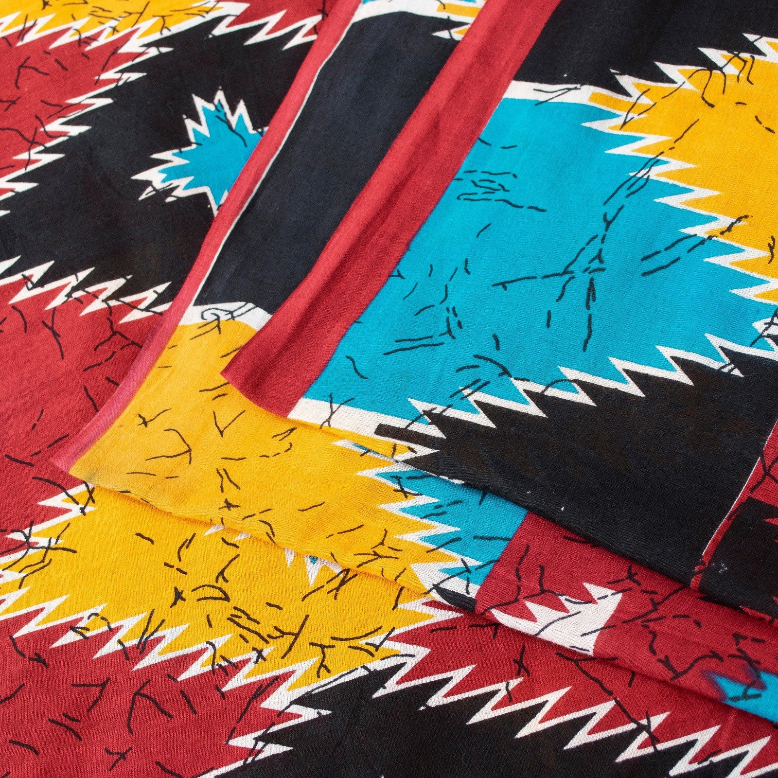 Sanskriti Vintage Saree Red 100% Pure Cotton 5+Yd Saree Geometric Print Sari Craft Fabric Create-Dresses, Kaftans, Skirts, Tops, Projects