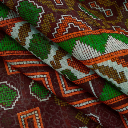 Sanskriti Vintage Sarees White Pure Cotton GeometricPrint 5+yd Sari Craft Fabric