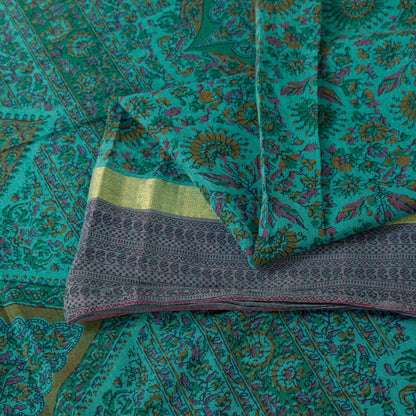 Sanskriti Vintage Sarees Pure Cotton Blue Floral Printed 5+yd Sari Craft Fabric