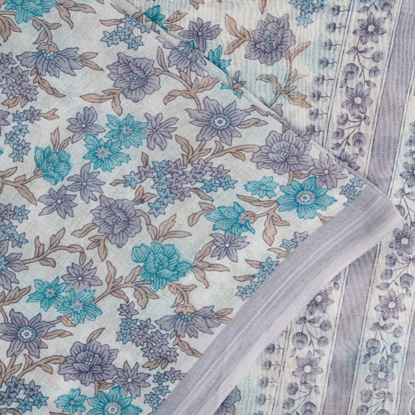 Sanskriti Vintage Sarees White Pure Cotton Floral Printed 5+yd Sari Craft Fabric