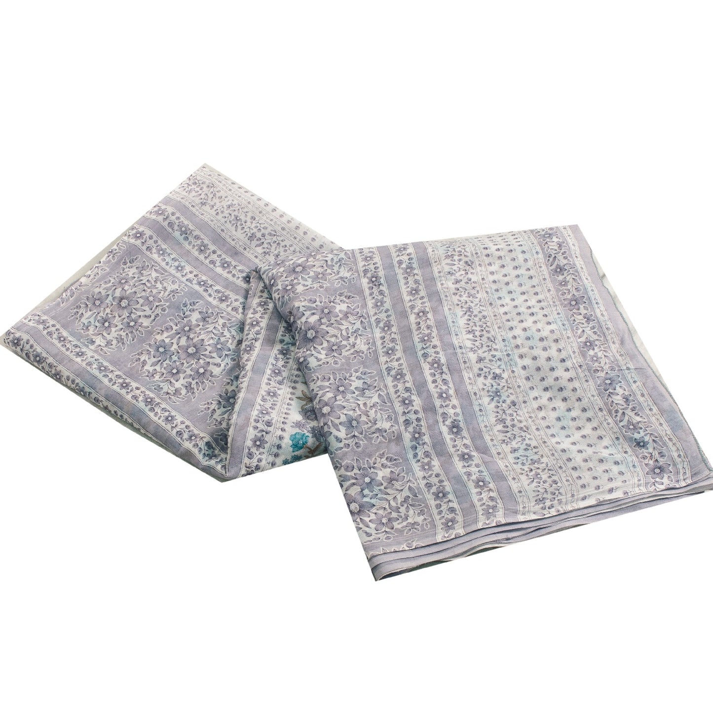 Sanskriti Vintage Sarees White Pure Cotton Floral Printed 5+yd Sari Craft Fabric