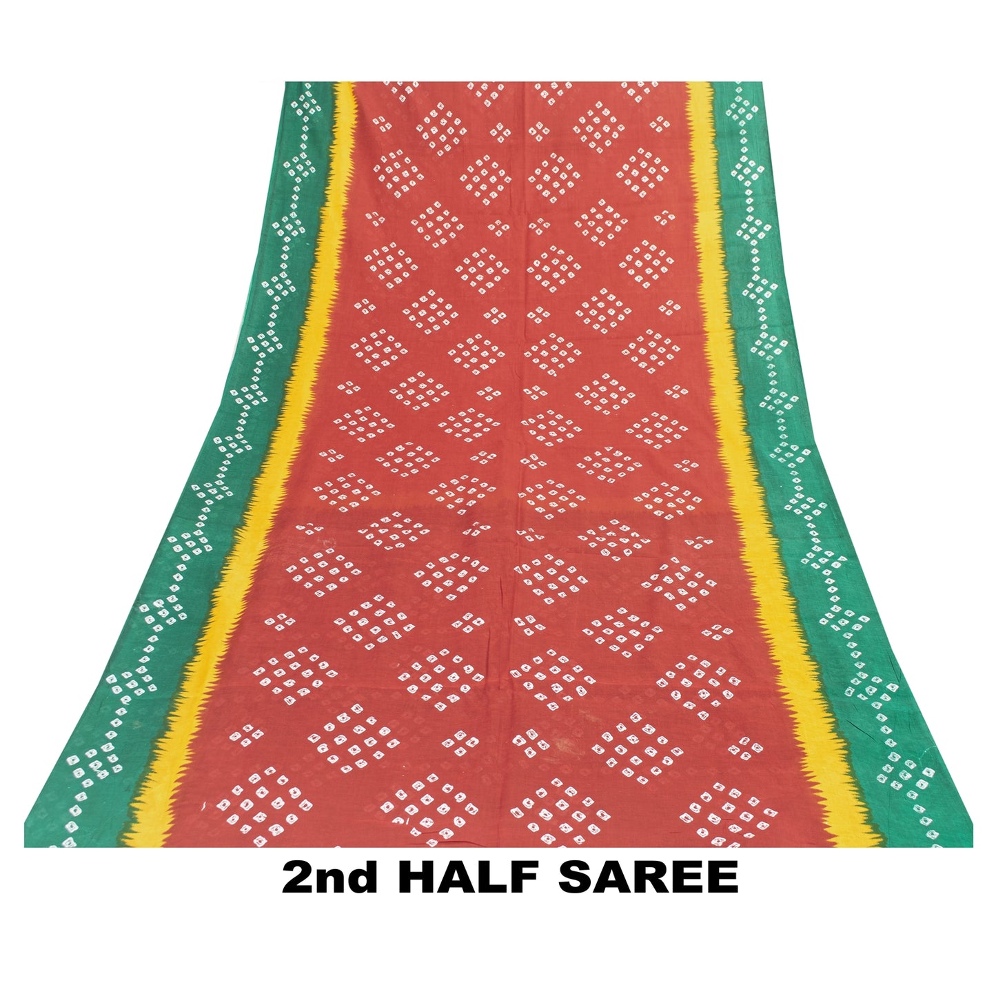 Sanskriti Vintage Sarees Red 100%Pure Cotton Bandhani Geometric 5+yd Gujrat Sari