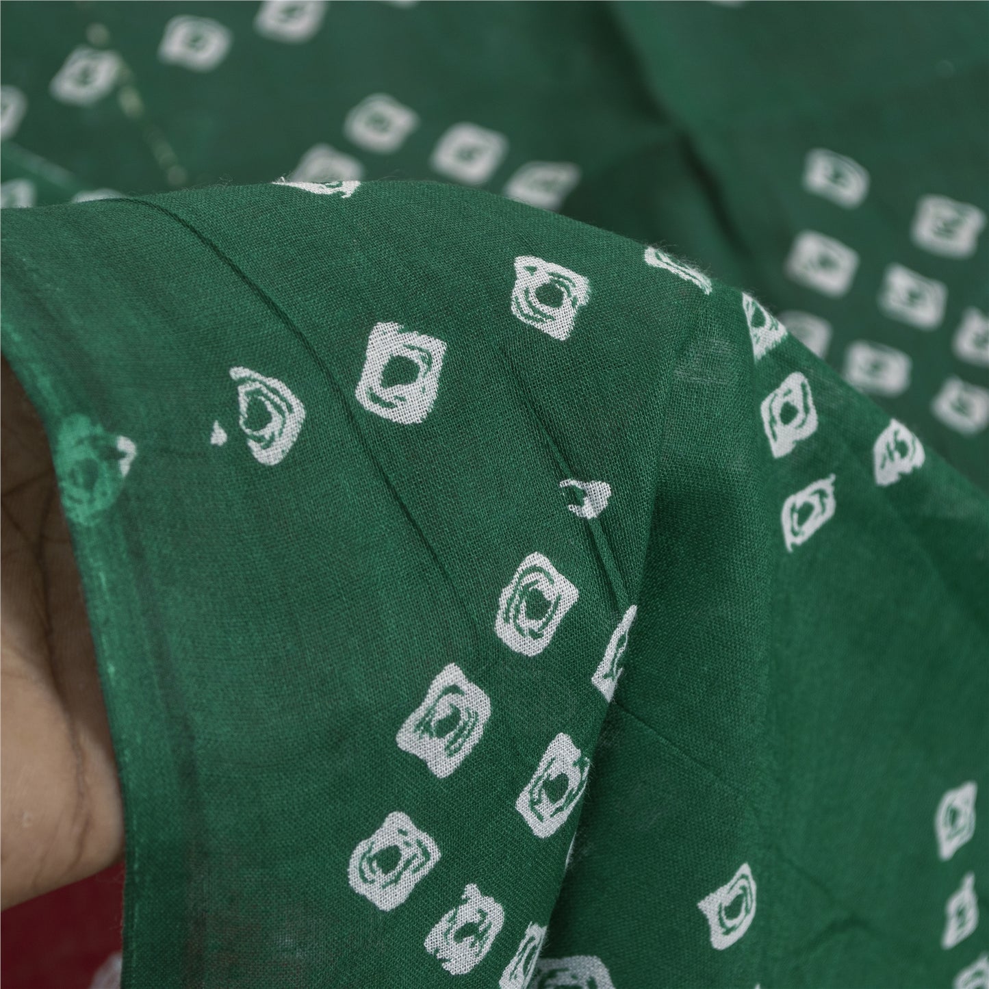 Sanskriti Vintage Sarees Red 100%Pure Cotton Bandhani Geometric 5+yd Gujrat Sari