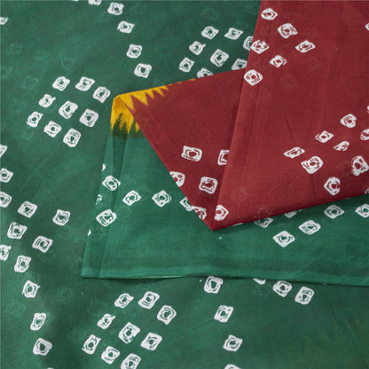 Sanskriti Vintage Sarees Red 100%Pure Cotton Bandhani Geometric 5+yd Gujrat Sari
