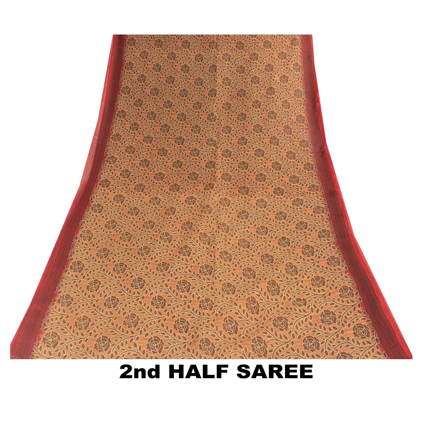 Sanskriti Vintage Sarees Brown 100% Pure Cotton Floral Kantha Printed 5+yd Sari