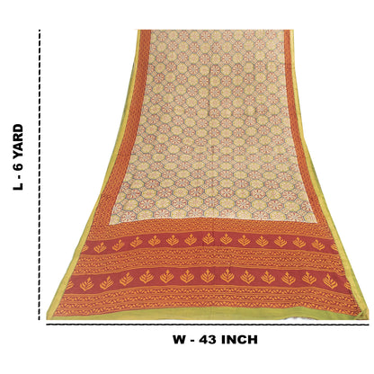 Sanskriti Vintage Sarees Multi 100% Pure Cotton Floral Print 6YD Recycled Sari