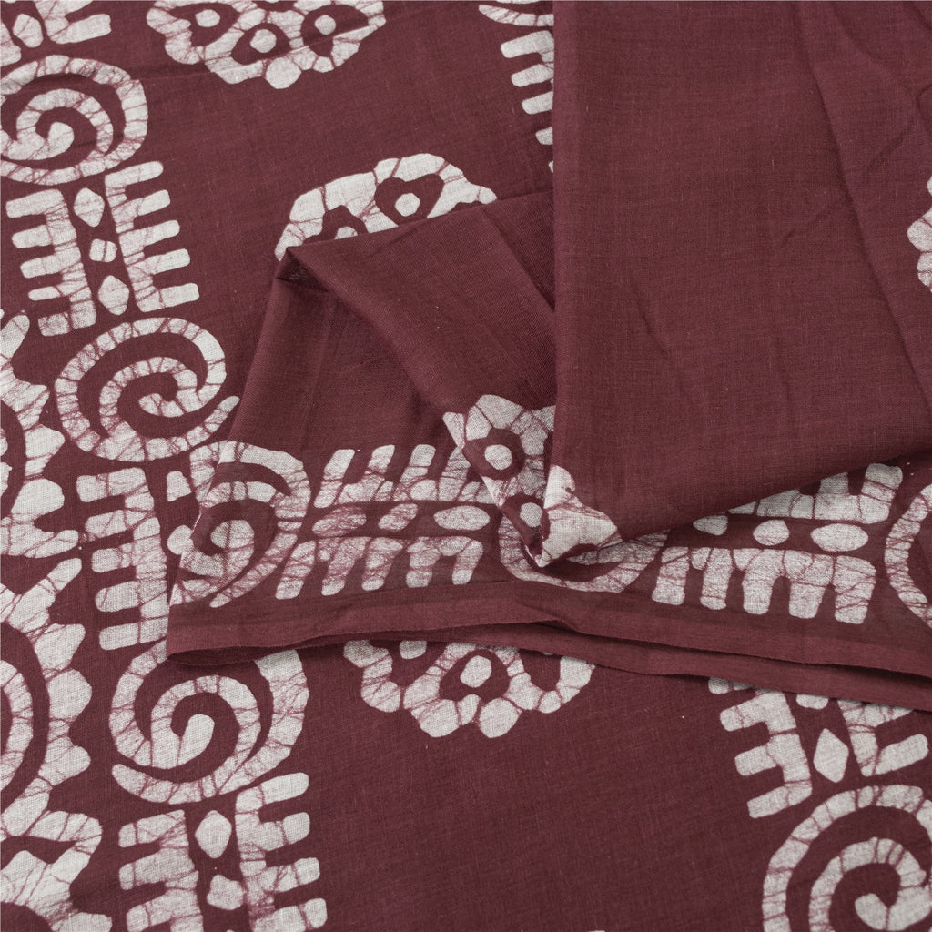 Sanskriti Vintage Sarees Maroon Pure Cotton Batik 7 YD Indian Traditional Sari