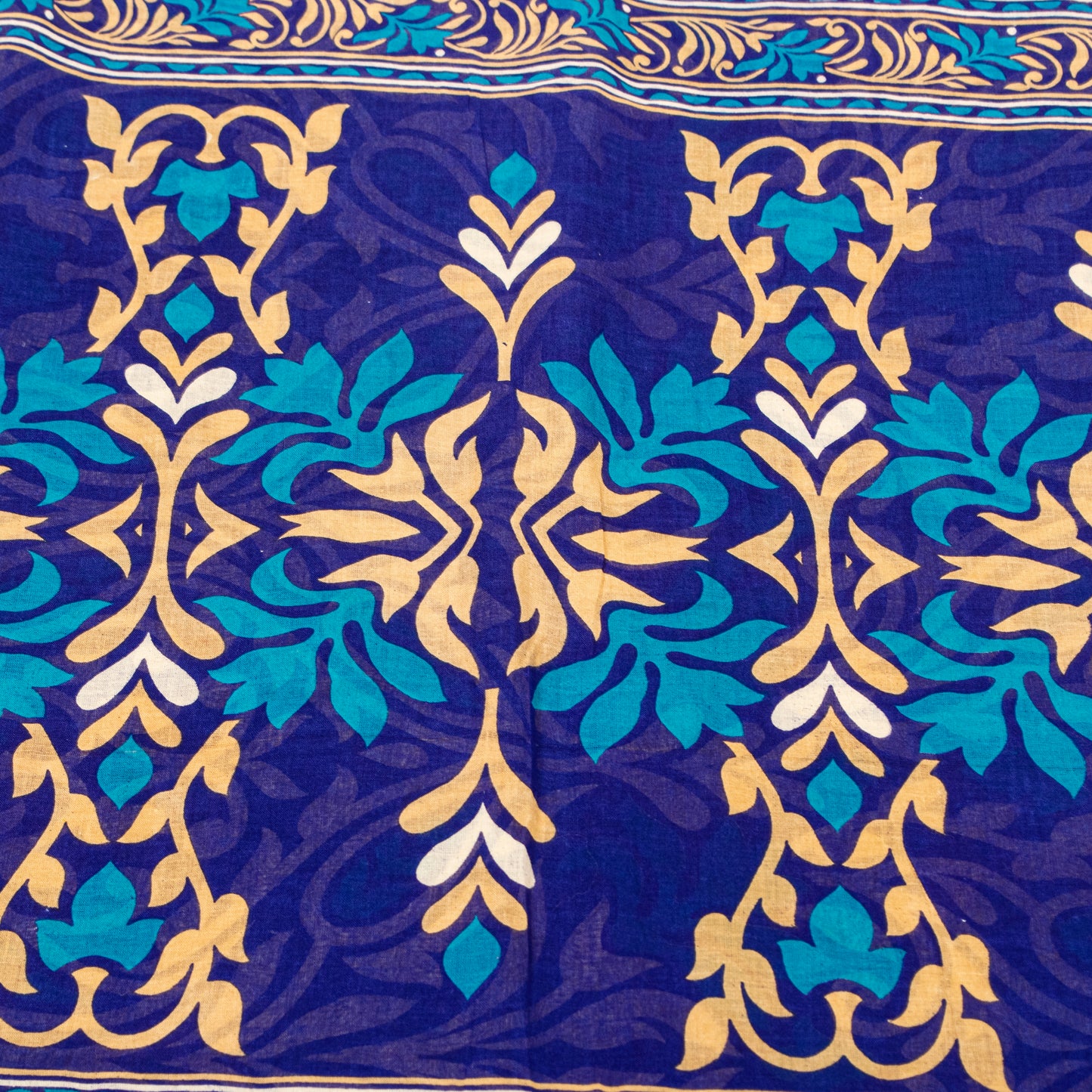 Sanskriti Vintage Sarees Blue Pure Cotton Floral Print Sustainable Fabric Sari