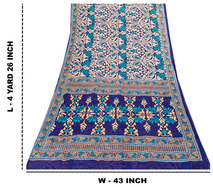 Sanskriti Vintage Sarees Blue Pure Cotton Floral Print Sustainable Fabric Sari