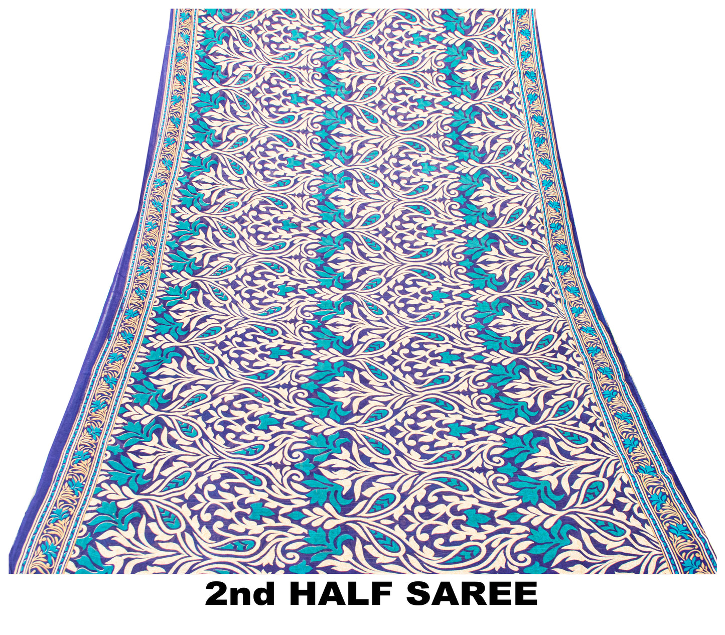 Sanskriti Vintage Sarees Blue Pure Cotton Floral Print Sustainable Fabric Sari