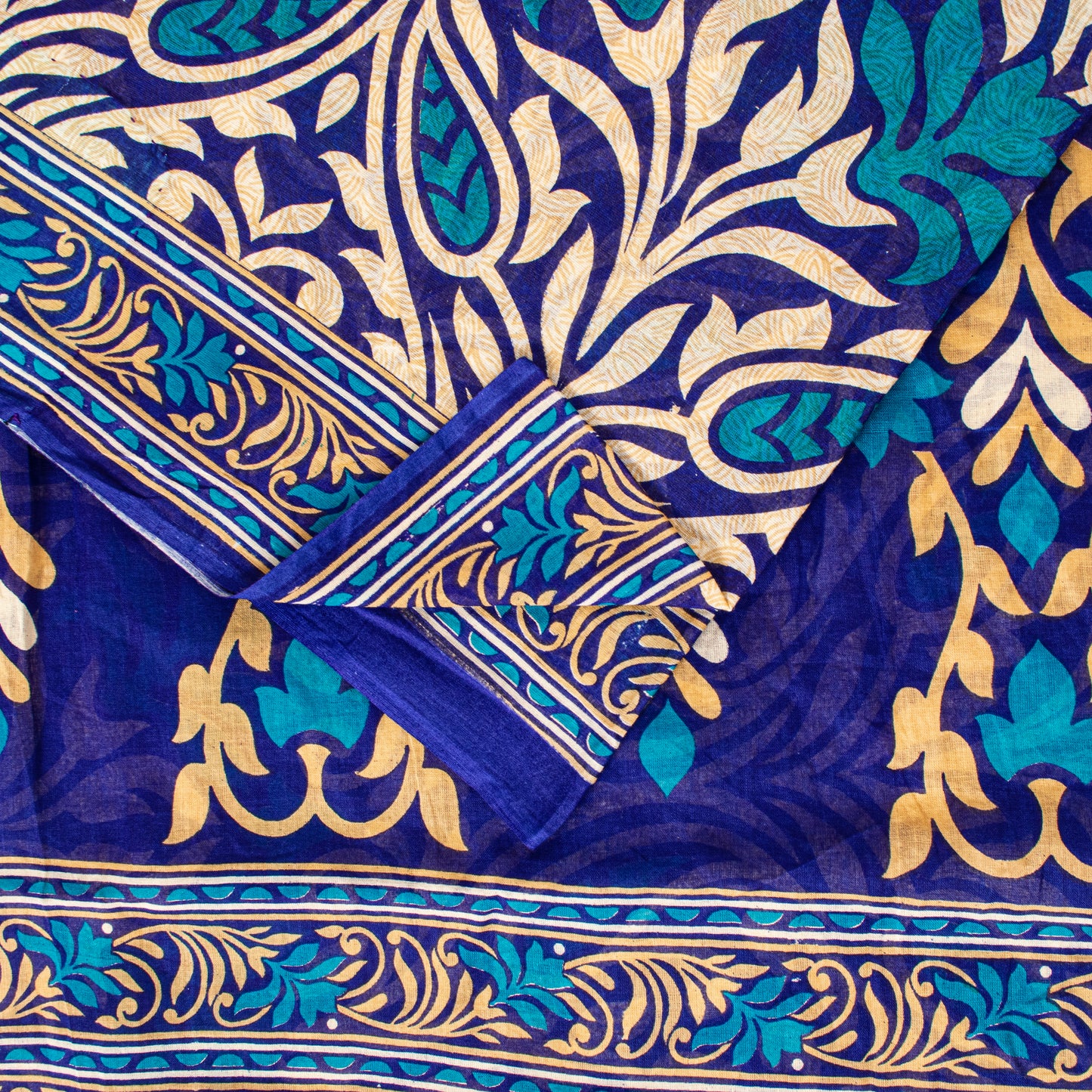 Sanskriti Vintage Sarees Blue Pure Cotton Floral Print Sustainable Fabric Sari