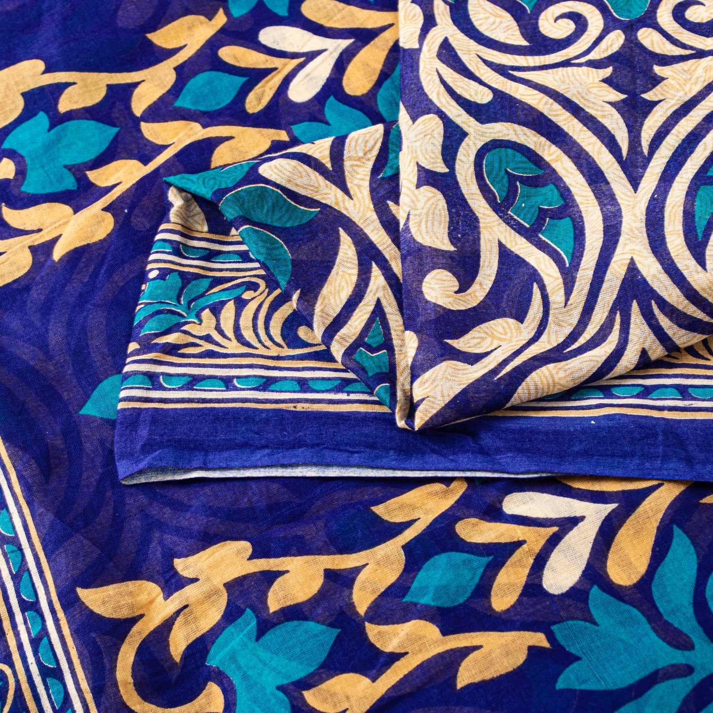 Sanskriti Vintage Sarees Blue Pure Cotton Floral Print Sustainable Fabric Sari