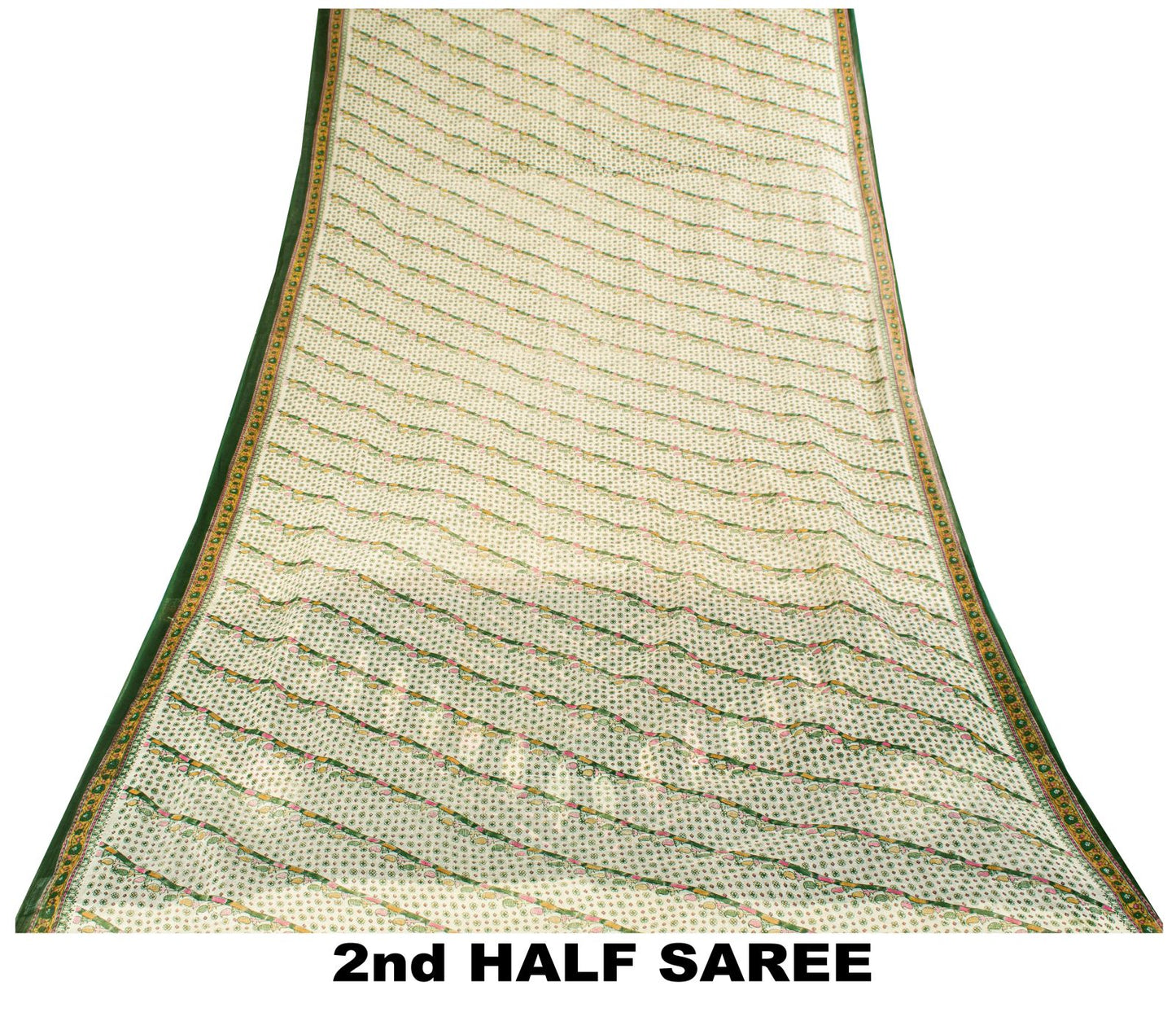 Sanskriti Vintage Saree Off-White-Green Pure Cotton Printed Sari 5.5+Yard Fabric