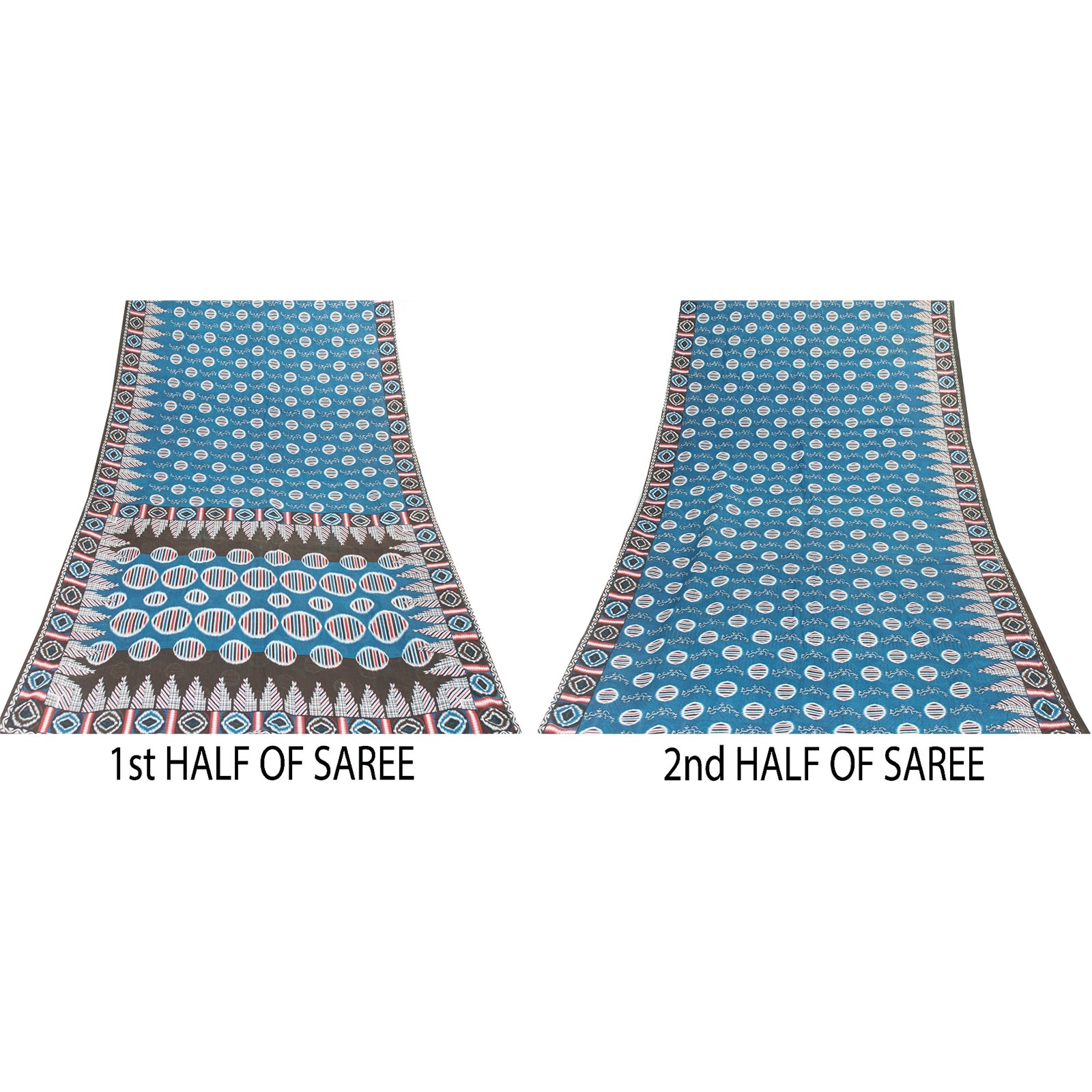 Sanskriti Vintage Saree Blue 100% Pure Cotton 5.5+Yd Saree Geometric Printed Quilting Felting ,Sewing Crafts Fabric Supplies Meterial