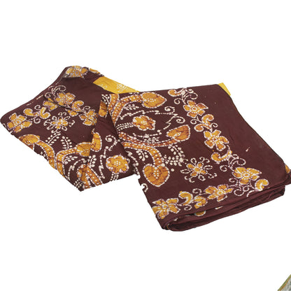 Sanskriti Vintage Sarees Yellow Pure Cotton BatikWork 5+yd Heritage Textile Sari