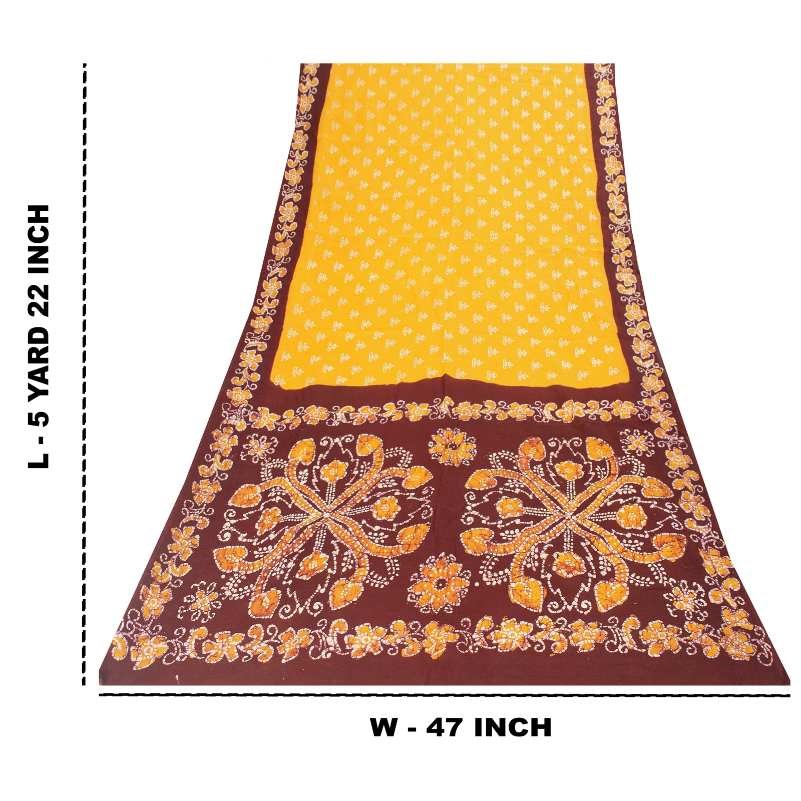 Sanskriti Vintage Saree Yellow & Brown 100% Pure Cotton 5.5+Yd Saree Batik Work Indian Heritage Textile Craft Fabric Supplies Sari