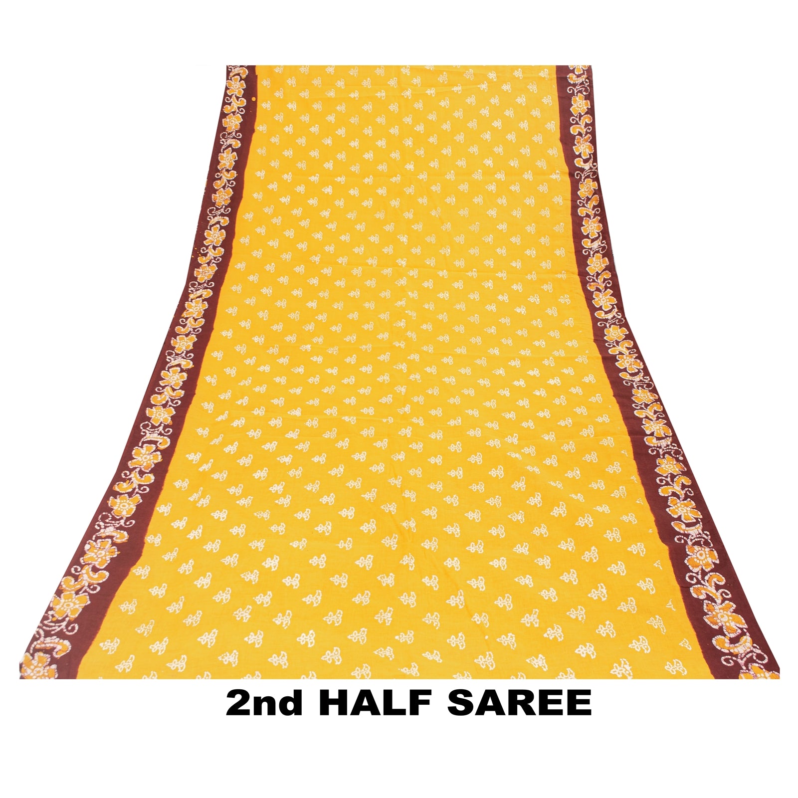 Sanskriti Vintage Saree Yellow & Brown 100% Pure Cotton 5.5+Yd Saree Batik Work Indian Heritage Textile Craft Fabric Supplies Sari