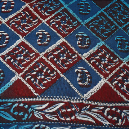 Sanskriti Vintage Sarees Blue & Ivory Pure Cotton Printed Sari 5+yd Craft Fabric
