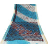 Sanskriti Vintage Sarees Blue & Ivory Pure Cotton Printed Sari 5+yd Craft Fabric