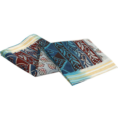 Sanskriti Vintage Sarees Blue & Ivory Pure Cotton Printed Sari 5+yd Craft Fabric