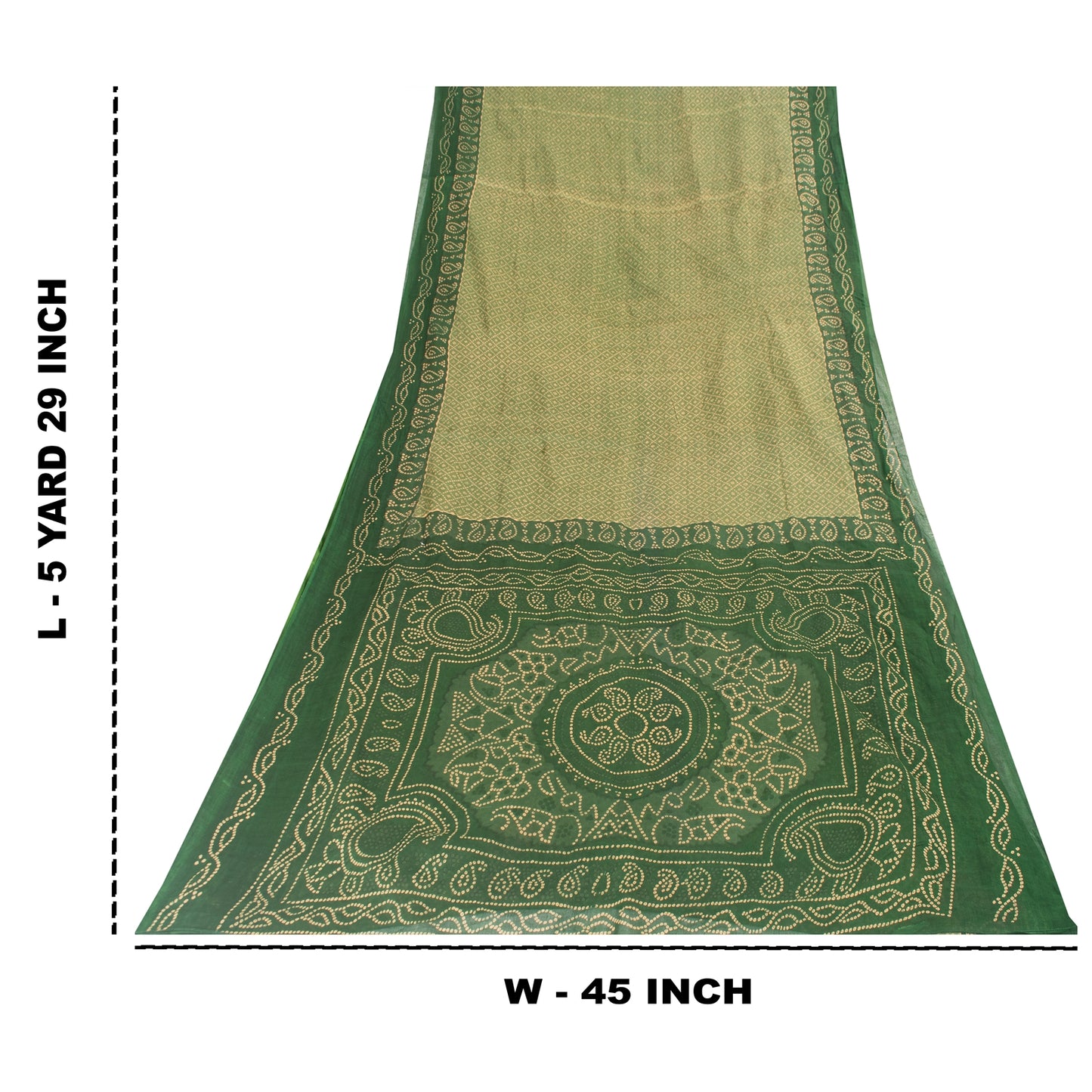 Sanskriti Vintage Sarees Green Pure Cotton Bandhani Print Sari 5+yd Craft Fabric
