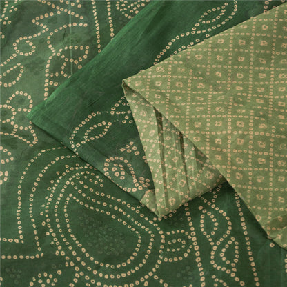 Sanskriti Vintage Sarees Green Pure Cotton Bandhani Print Sari 5+yd Craft Fabric