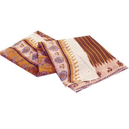 Sanskriti Vintage Sarees Yellow Pure Cotton Peacock Print Sari 5+yd Craft Fabric