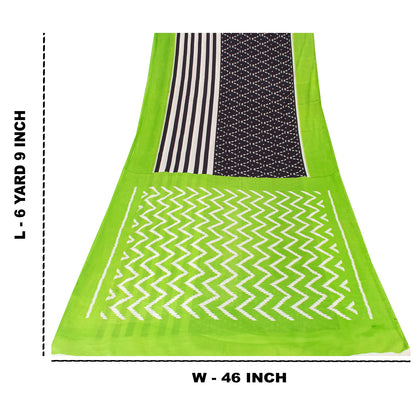 Sanskriti Vintage Sarees Black & Green Pure Cotton Print Sari 6+yd Craft Fabric