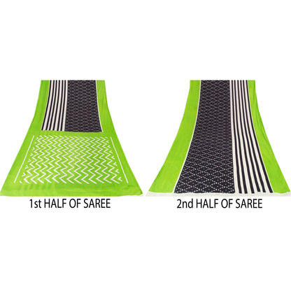 Sanskriti Vintage Sarees Black & Green Pure Cotton Print Sari 6+yd Craft Fabric
