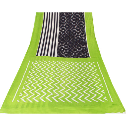 Sanskriti Vintage Sarees Black & Green Pure Cotton Print Sari 6+yd Craft Fabric