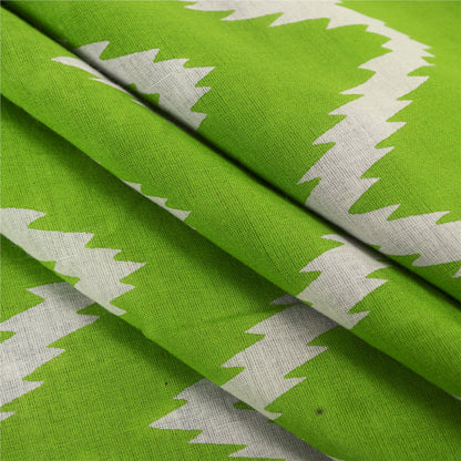 Sanskriti Vintage Sarees Black & Green Pure Cotton Print Sari 6+yd Craft Fabric