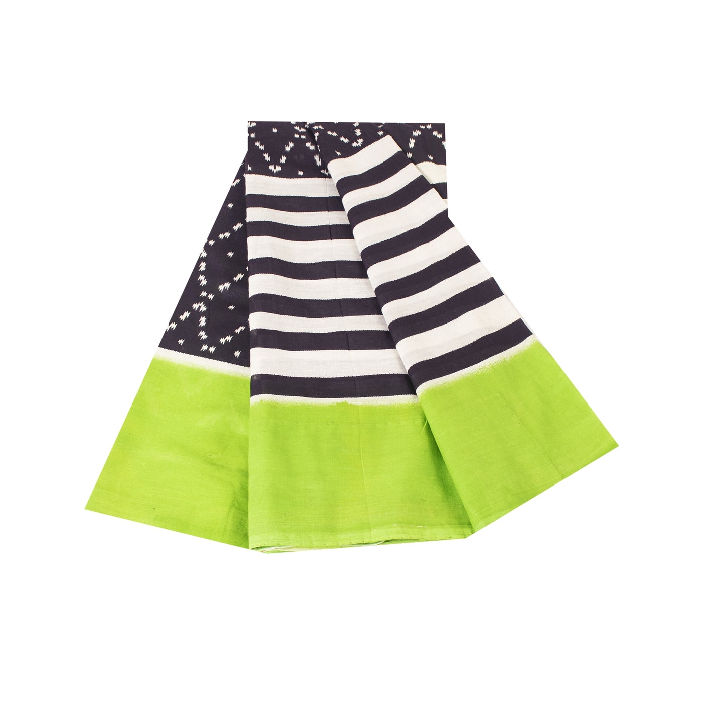 Sanskriti Vintage Sarees Black & Green Pure Cotton Print Sari 6+yd Craft Fabric