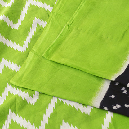 Sanskriti Vintage Sarees Black & Green Pure Cotton Print Sari 6+yd Craft Fabric