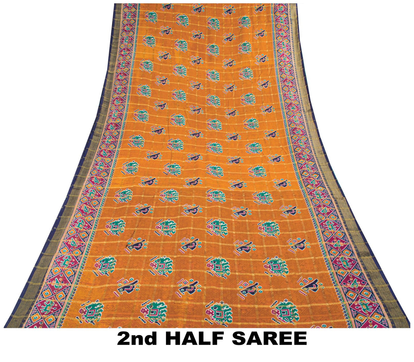 Sanskriti Vintage Saree Yellow Pure Cotton Patan Patola Printed Fabric 5.5YDSari