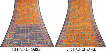 Sanskriti Vintage Saree Yellow Pure Cotton Patan Patola Printed Fabric 5.5YDSari