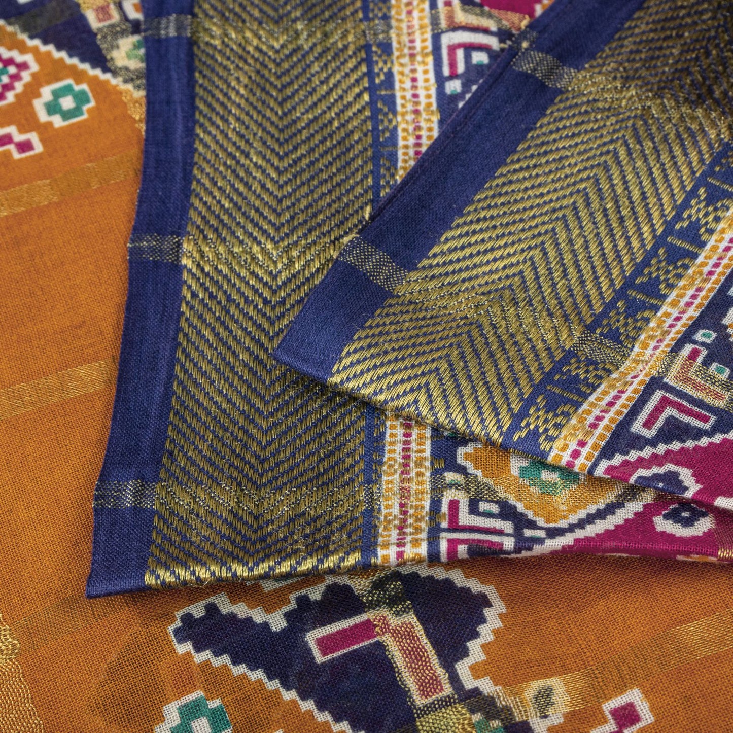 Sanskriti Vintage Saree Yellow Pure Cotton Patan Patola Printed Fabric 5.5YDSari