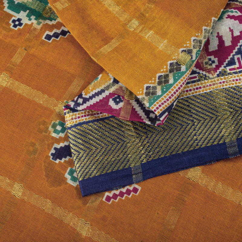 Sanskriti Vintage Saree Yellow Pure Cotton Patan Patola Printed Fabric 5.5YDSari