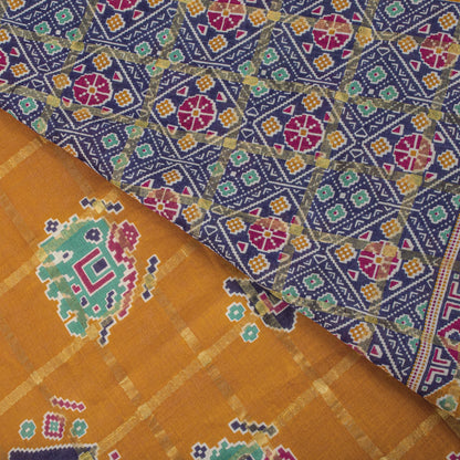Sanskriti Vintage Saree Yellow Pure Cotton Patan Patola Printed Fabric 5.5YDSari