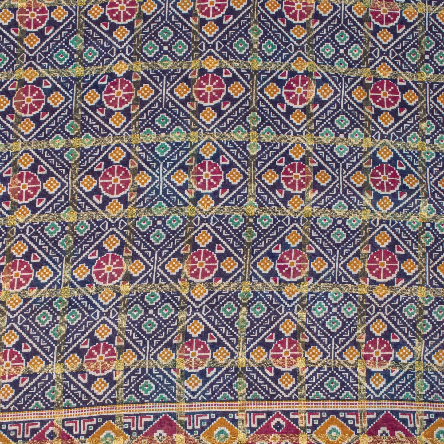Sanskriti Vintage Saree Yellow Pure Cotton Patan Patola Printed Fabric 5.5YDSari