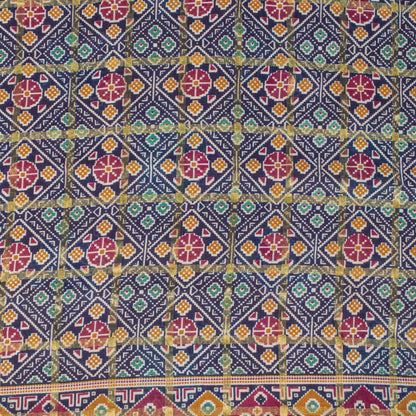 Sanskriti Vintage Saree Yellow Pure Cotton Patan Patola Printed Fabric 5.5YDSari