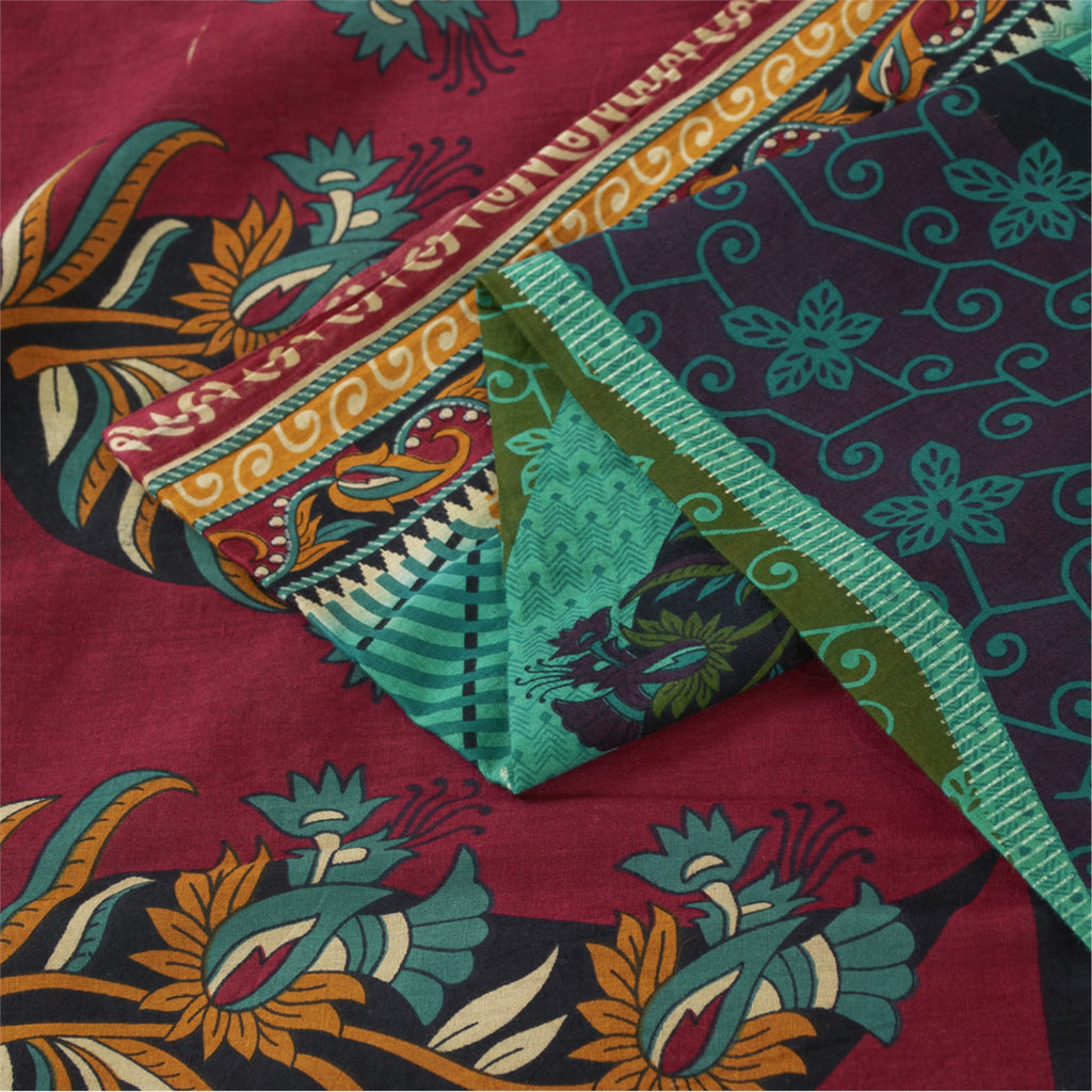 Sanskriti Vintage Sarees Indian Green Pure Cotton Printed Sari 5+yd Craft Fabric