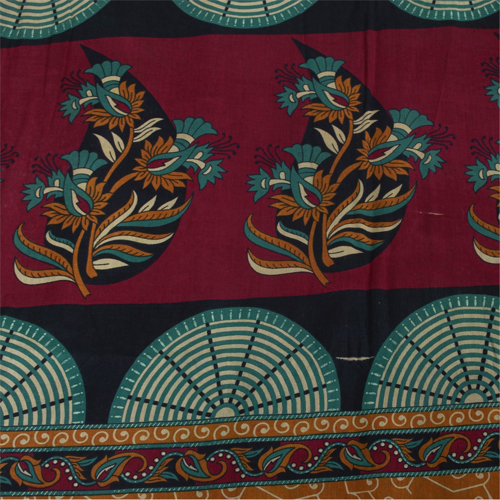 Sanskriti Vintage Saree Indian Green 100% Pure Cotton 5.5+Yd Saree Floral Printed Sari Craft Fabric For Crafting, Upcycling, or Wearing