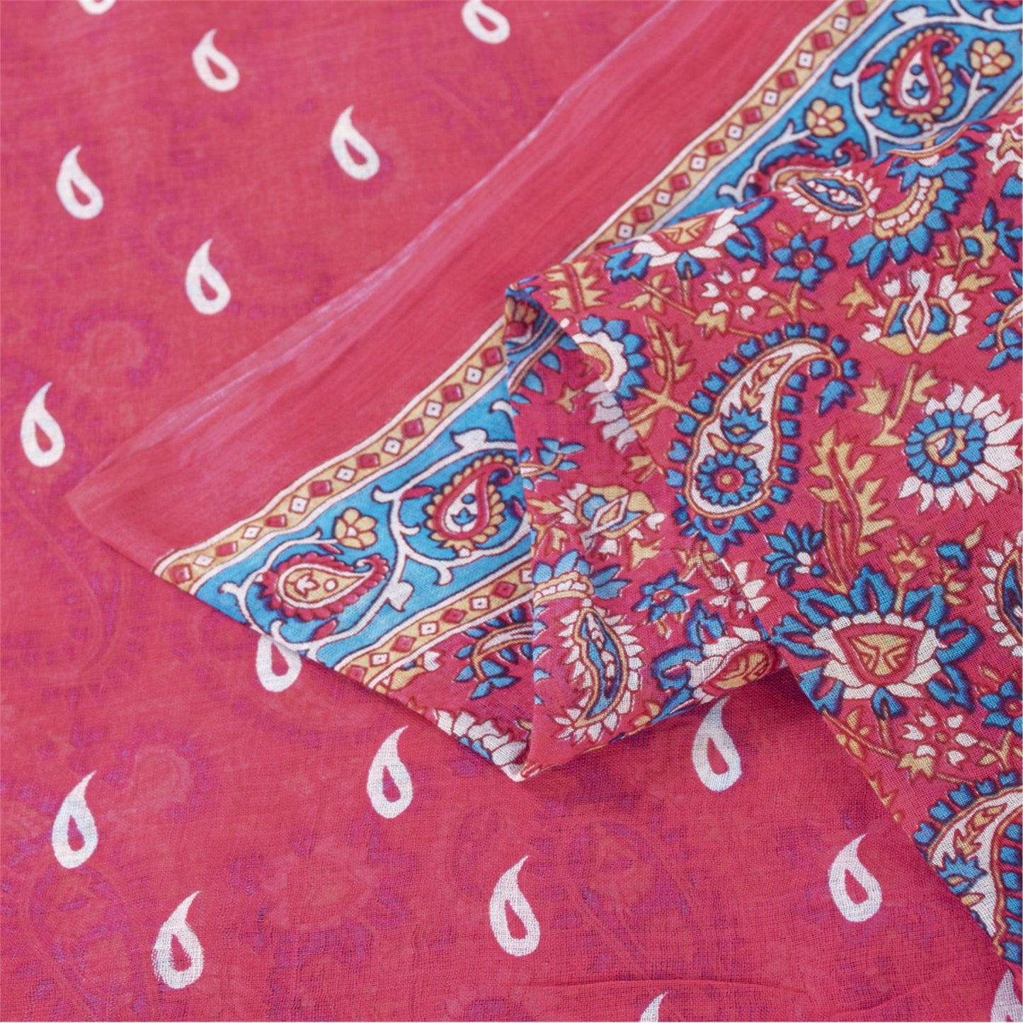 Sanskriti Vintage Sarees Pink Pure Cotton Paisely Printed Sari 6+yd Craft Fabric