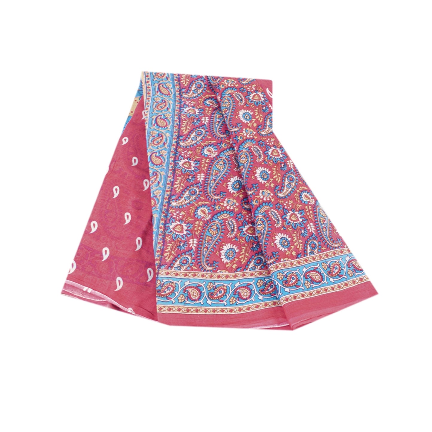 Sanskriti Vintage Sarees Pink Pure Cotton Paisely Printed Sari 6+yd Craft Fabric