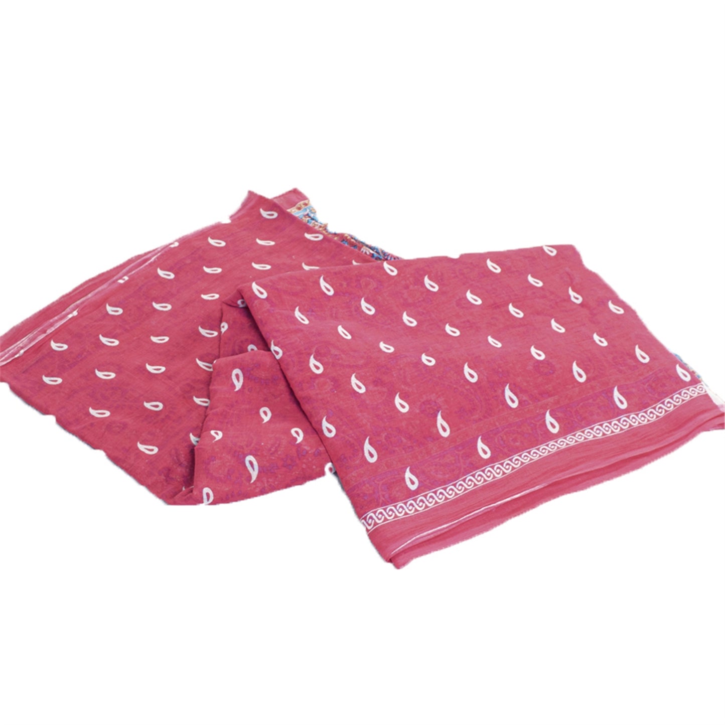 Sanskriti Vintage Sarees Pink Pure Cotton Paisely Printed Sari 6+yd Craft Fabric