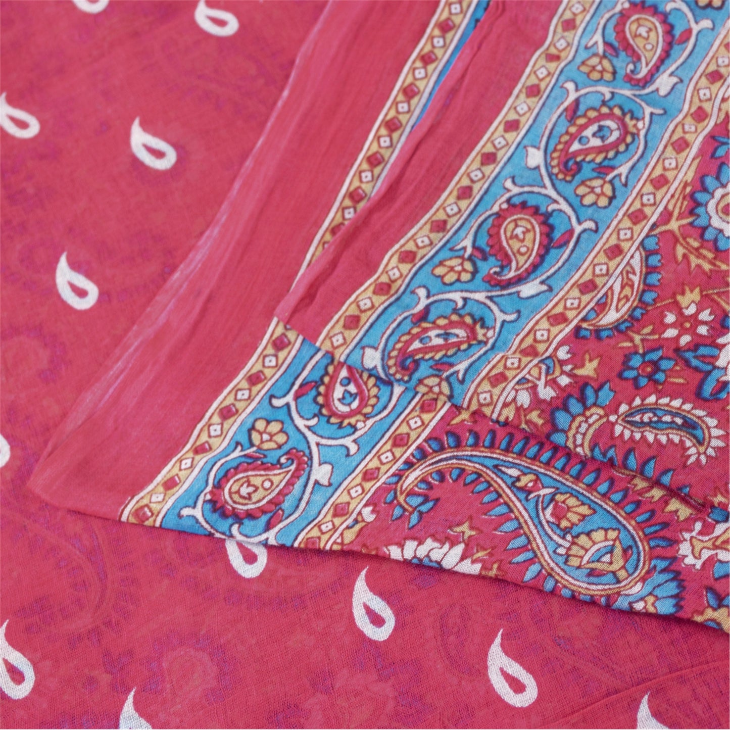Sanskriti Vintage Sarees Pink Pure Cotton Paisely Printed Sari 6+yd Craft Fabric